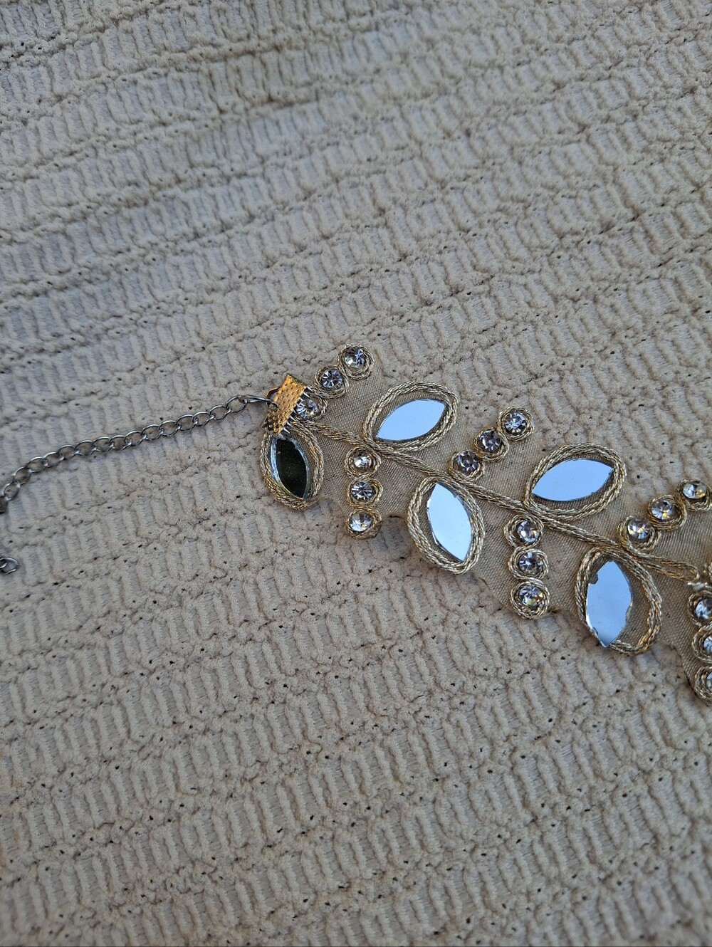 Handmade Boho Mirror Gold Leaf Choker Necklace Wedding Festival Party Evening - Picture 7 of 8
